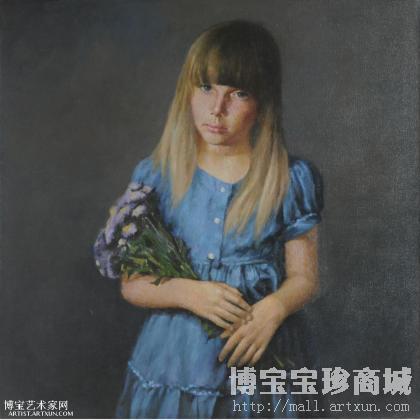 栗心宽 抱花的女孩 类别: 人物油画X