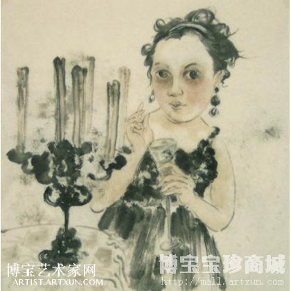 李皓《花语》 写意人物画 李英作品 类别: 写意人物画